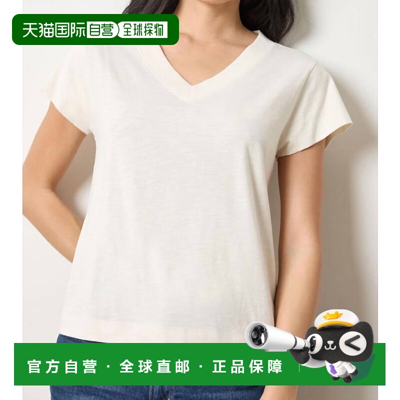 自营lilla pRelaxed Short Sleeve V-Neck Tee In Talc - talc 美