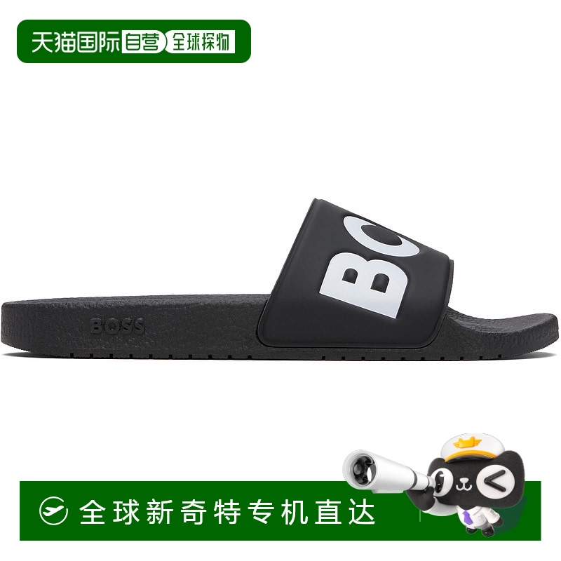 1h可退 香港直邮潮奢 BOSS 波士 男士 黑色 Large Logo Detail 拖