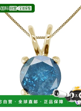 自营 vir jewels1 cttw 蓝色钻石单石吊坠项链 14K 黄金圆形带链