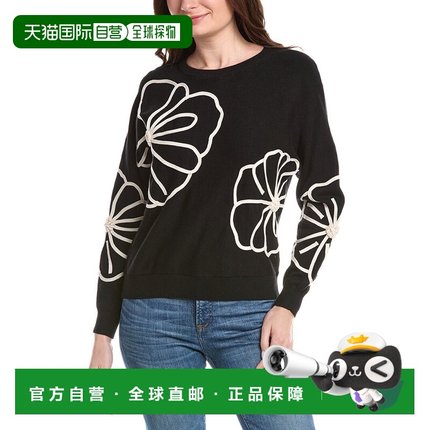 自营T Tahari Flower Embroidery Pullover - black 美国奥莱直发