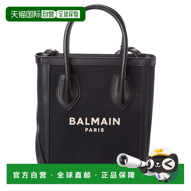 自营Balmain Logo Canvas & Leather Tote - black 美国奥莱直发