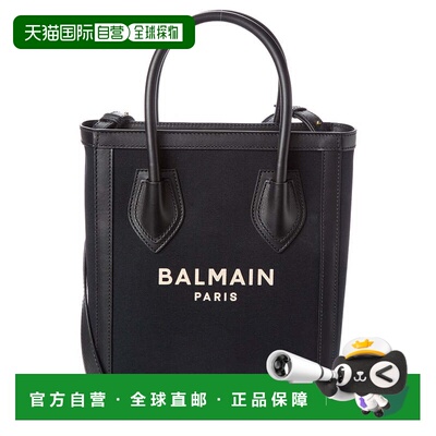 自营Balmain Logo Canvas & Leather Tote - black 美国奥莱直发