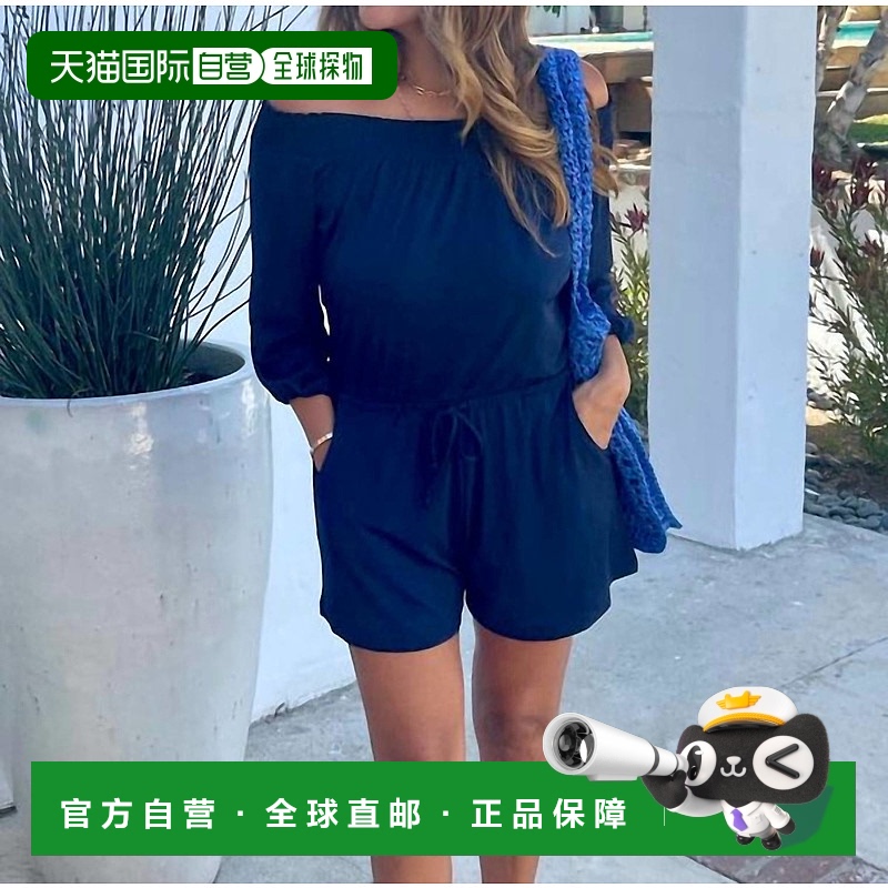 自营 veronica mSmocked Ots Romper In Navy Ity - navy ity 美