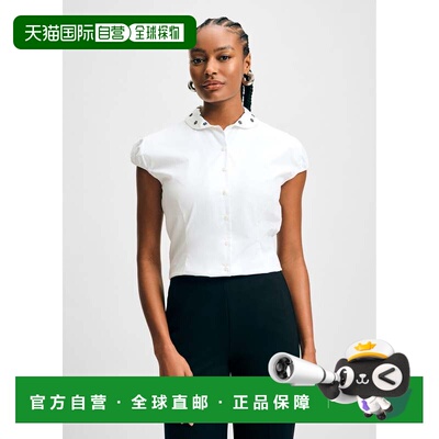 自营Isaac Mizrahi Embroidered Collar Cap Sleeve Top - white/