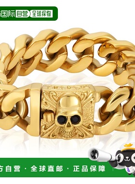 自营Crucible 洛杉矶镀金不锈钢头骨带黑色 CZ 眼睛 - 8.5 英寸 -