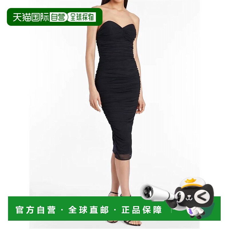 自营 amanda uprichard无肩带Lopez Midi连衣裙，网眼黑色 美国奥