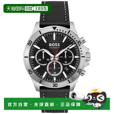1h可退 【美国直邮】BOSS|男式计时码表 Troper 黑色皮革表带手表