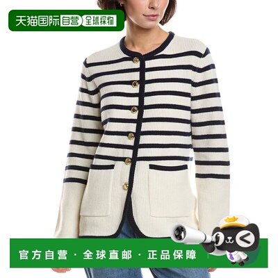 自营rag & bone Nancy Long Stripe Wool-Blend Cardigan - white