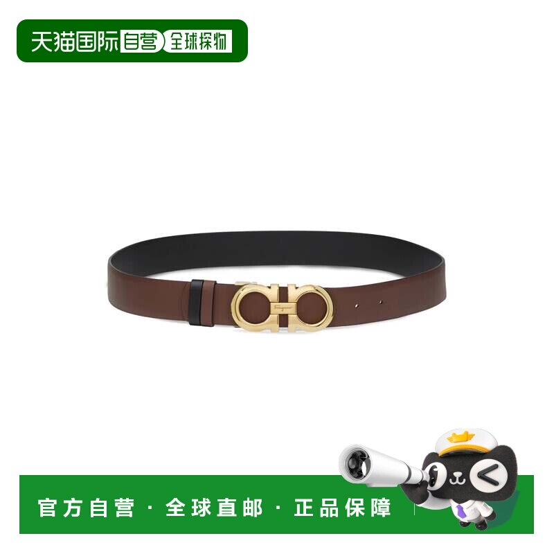 自营salvatore ferragamo棕色皮革Gancini双面皮带-灰色 美国奥莱