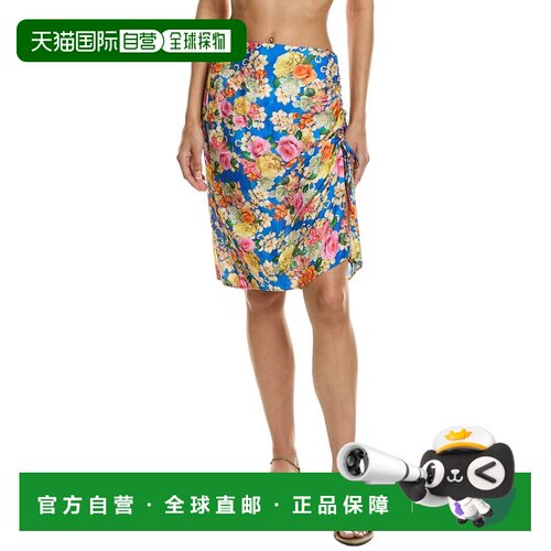 自营Johnny Was Drawcord Silk- Blend Mini Skirt - blue 美国奥