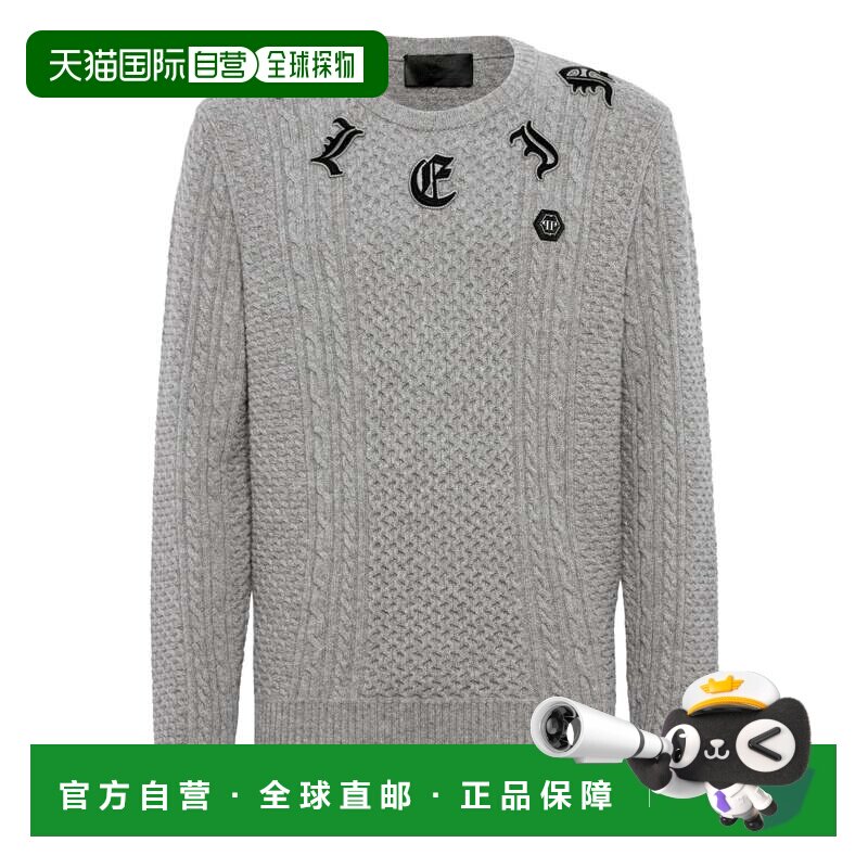 自营philipp plein羊毛 & 羊绒套头衫圆领LS-灰色 美国奥莱直发