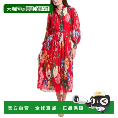 自营Elie Tahari Pleated Blouson Maxi Dress - red 美国奥莱直