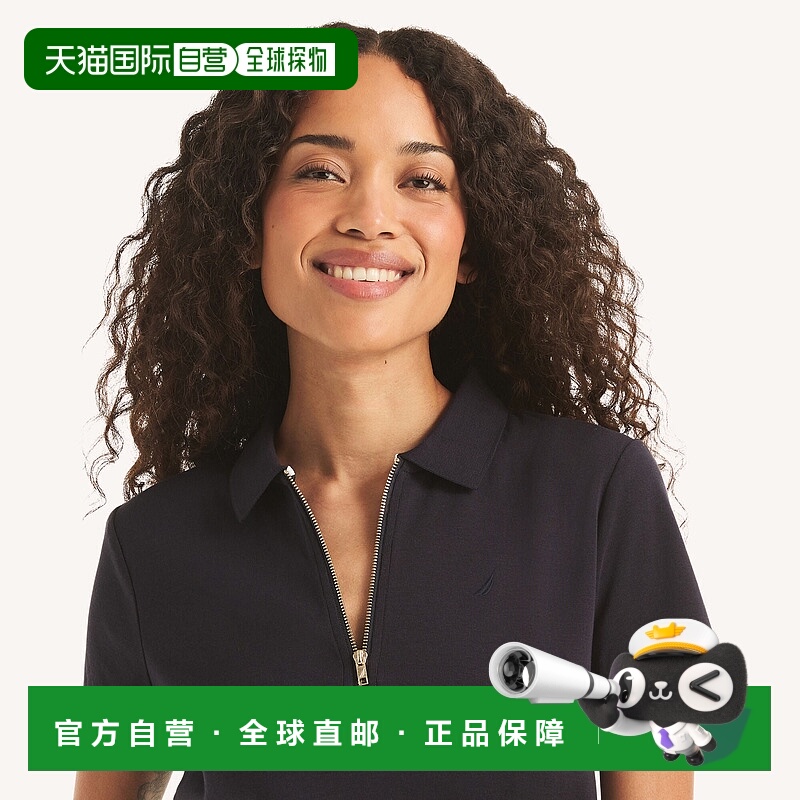 自营Nautica Womens Zip-Up Polo - bit of blue 美国奥莱直发