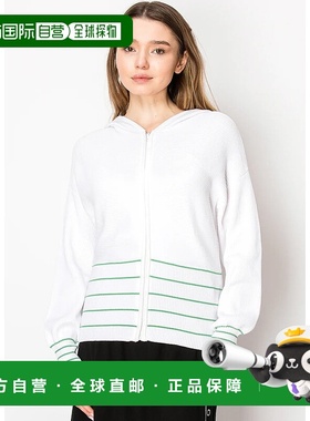 自营 yal new york白色 & 绿色条纹拉链连帽衫 - 白色 美国奥莱直