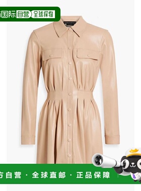 1h可退 【美国直邮】ALICE OLIVIA Malina 打褶人造革迷你衬衫裙