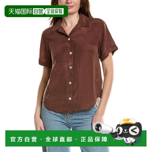 自营Bella Dahl Cuffed Short Sleeve Linen-Blend Shirt - brown