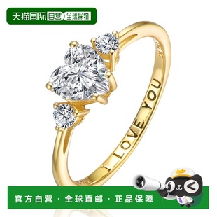 自营 genevive纯银镶透明方晶锆石心形“我爱你”承诺戒指 - 金色