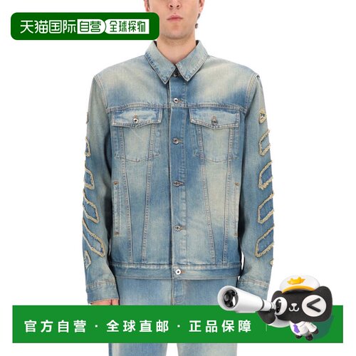 自营off-whiteRaw Patch Distressed Denim Jacket - blue 美国奥
