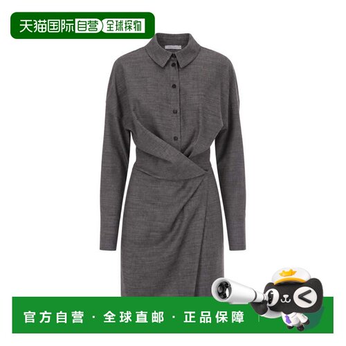 自营patrizia pepe灰色Melange Lyocell混合迷你连衣裙衬衫-灰色