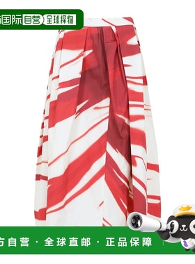自营 dries van noten红色抽象图案全褶裙 美国奥莱直发半身裙