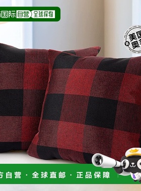 zulay kitchen2 件装 Buffalo 格子抱枕套（20x20 英寸）- 红色和