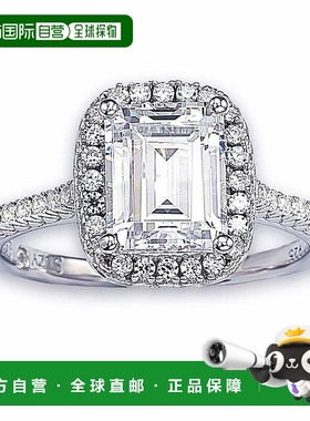 自营 Suzy Levian 新娘纯银 Asscher-cut 白色立方氧化锆光环订婚