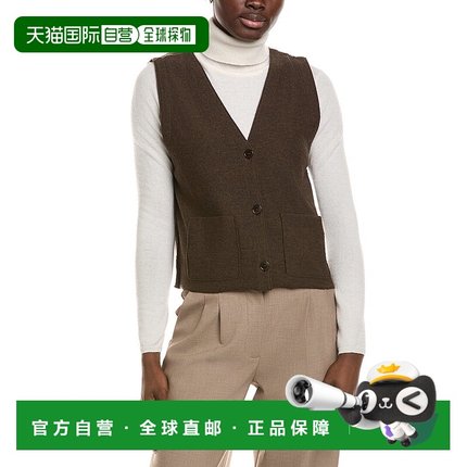 自营EILEEN FISHER V-Neck Button Front Wool Vest - brown 美国