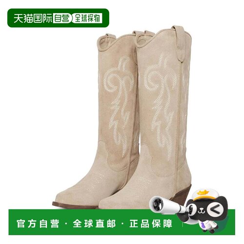 自营Steve Madden Windie Western靴子女士沙皮粗跟HTAT1368-米色