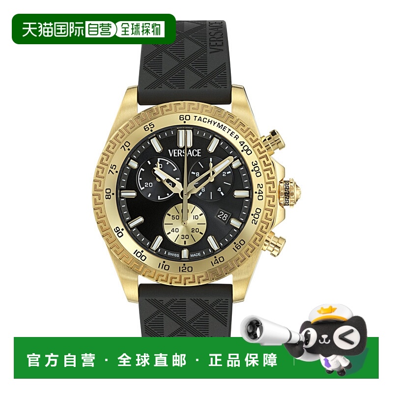 自营Versace Chrono X Leather Watch - black/gold/black 美国奥