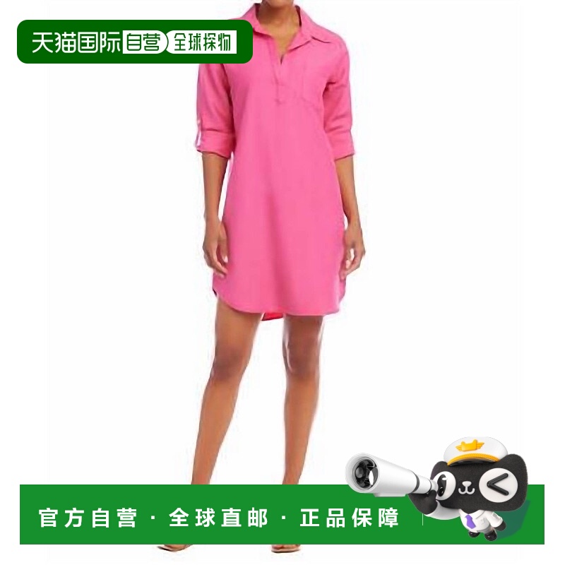 自营 karen kane粉红色女式卷边袖衬衫连衣裙 美国奥莱直发衬衫裙