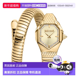 自营JUST CAVALLI Womens's Snake Watch, Gold Color Case, Cham