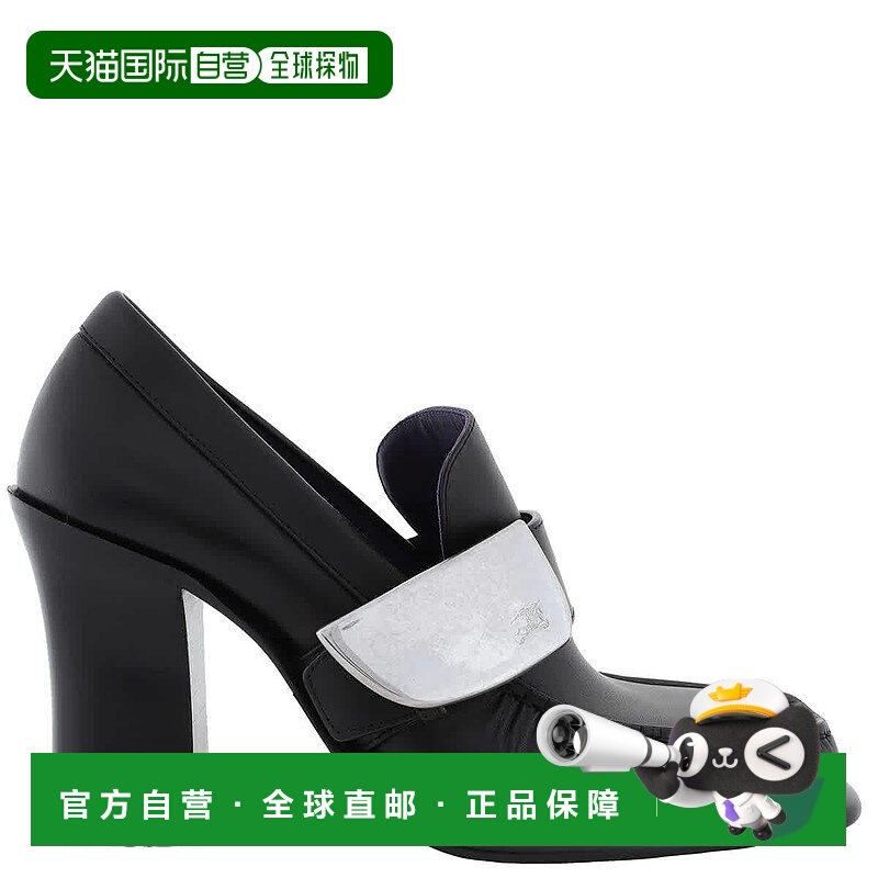 自营Burberry London Shield格子高跟鞋-黑色 美国奥莱直发乐福鞋