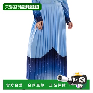 自营 Burberry柔软矢车菊蓝Lise Constellation印花丝绸褶边裙-柔