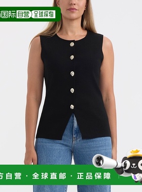 自营Ellen Tracy女式圆领毛衣，带纽扣细节-黑色 美国奥莱直发