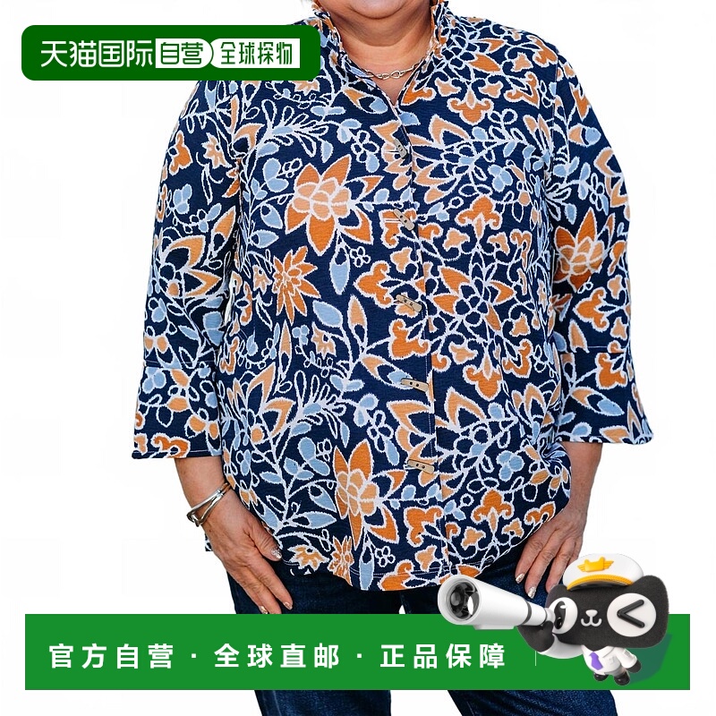 自营multiples蓝蓝色3/4袖金属领2口袋衬衫 美国奥莱直发