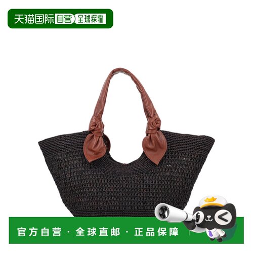 自营hereu梭织拉菲亚单肩包，小羊皮手柄-黑色 美国奥莱直发