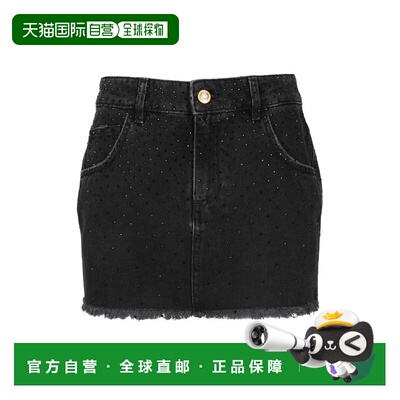 自营blumarineBlack Denim Miniskirt With Gem Decoration - bla