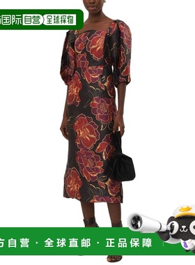 自营FARM Rio Shiny Chita Black Short Sleeve Midi Dress - bla