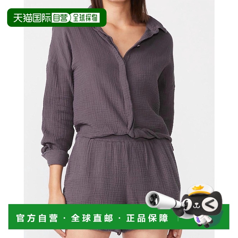 自营 monrow复古黑色正面扭曲休闲衬衫 - 复古黑色 美国奥莱直发