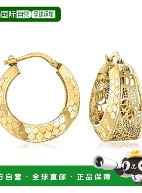 自营 Ross-Simons 意大利 14kt 黄金花卉花丝圈形耳环 - 黄色 美