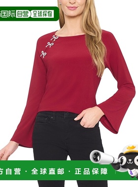 自营CeCe Bow Placket Blouse - red 美国奥莱直发