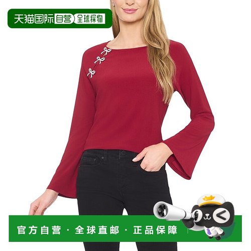 自营CeCe Bow Placket Blouse - red 美国奥莱直发