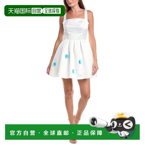 自营Rene Ruiz方领a字罗缎连衣裙-白色 美国奥莱直发
