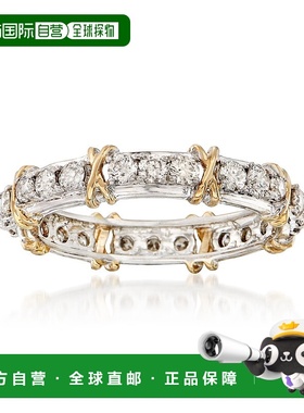 自营 纯银和 14 克拉黄金 Ross-Simons 钻石 X 永恒戒指 - 白色