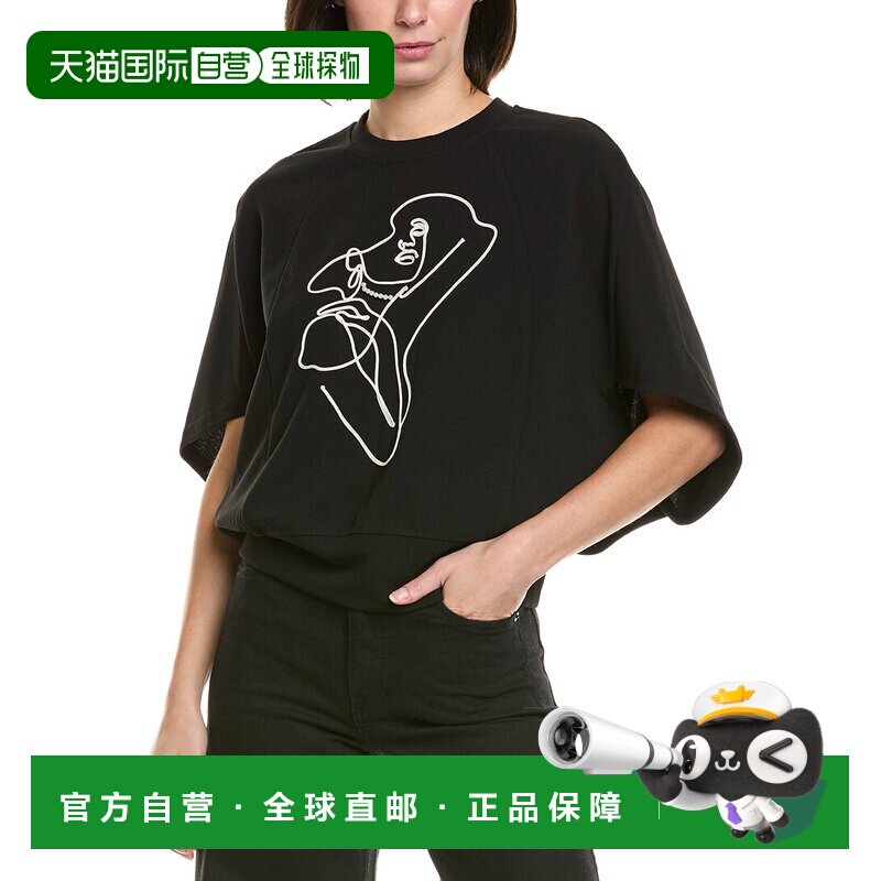 自营Gracia抽象脸刺绣泡泡袖上衣-黑色 女装美国直发奥莱