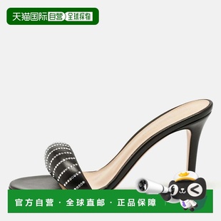 自营Gianvito Rossi Black Leather Crystal Embellished Bijoux