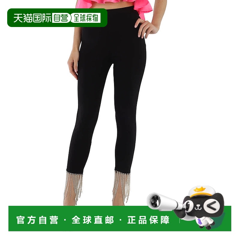 自营 Burberry女士黑色水晶流苏细节弹力针织紧身裤-黑色 美国奥