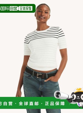 自营Nautica Womens Striped Short-Sleeve Sweater - bright whi