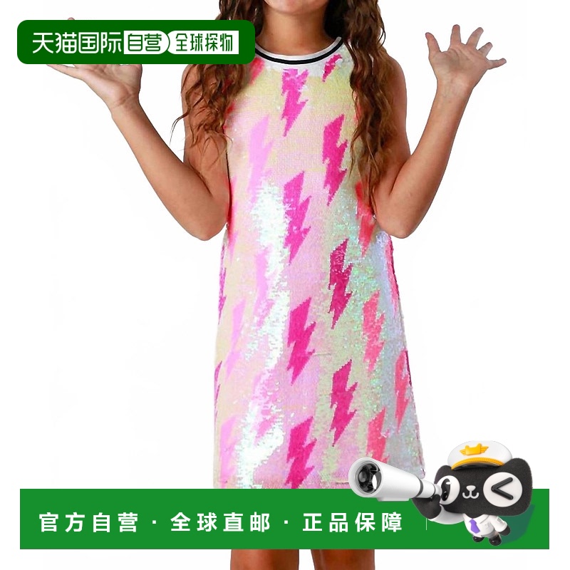 自营 mia粉红色Tween女孩亮片螺栓连衣裙 美国奥莱直发