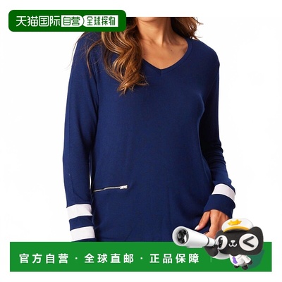 自营french kyssZip Pocket V-Neck Top In Navy/white - navy/wh